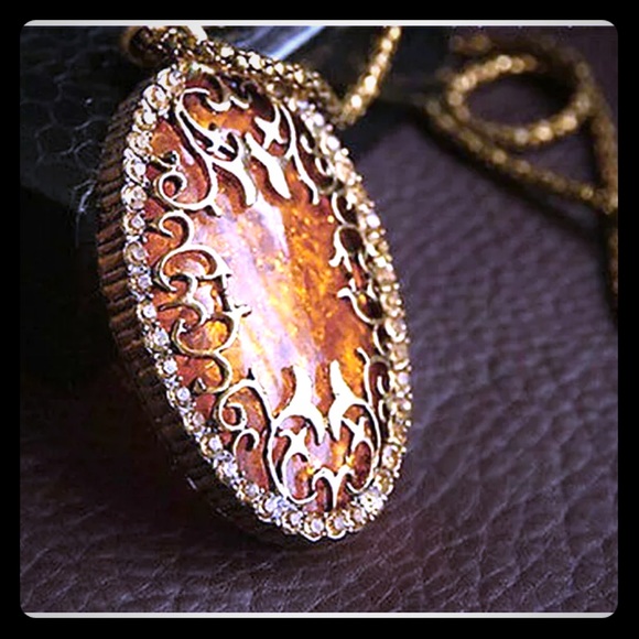 Vintage Amber Filigree Pendant Sweater Chain - Picture 5 of 7
